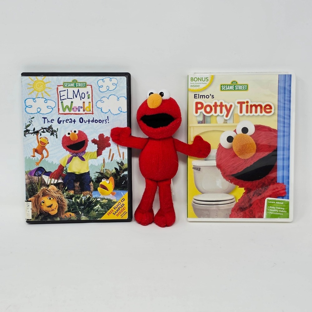 Sesame Street Elmo DVD Plush Bundle Potty Time Great Outdoors 7in Stuffed Animal